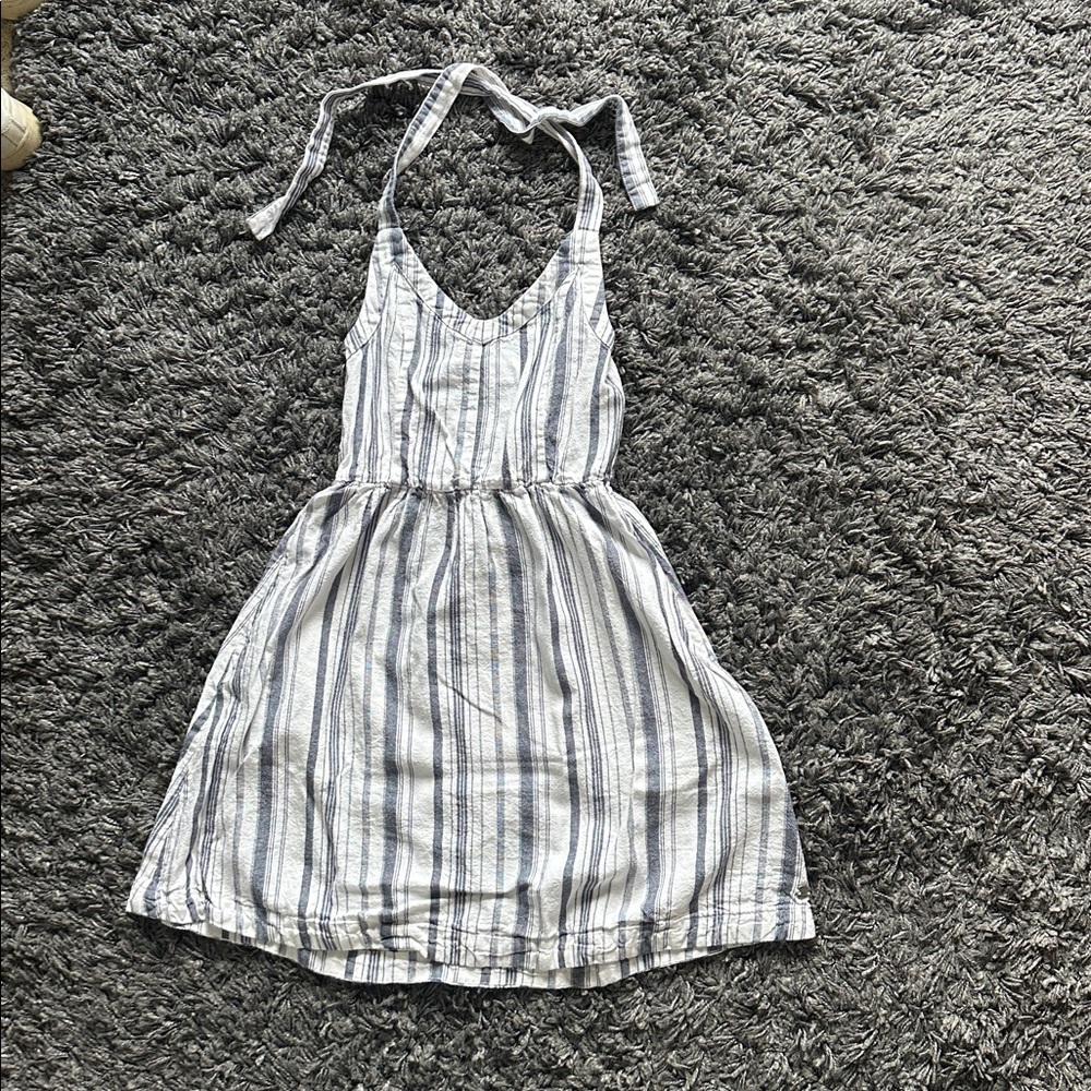 Roxy Striped Halter Dress - Gray and White
